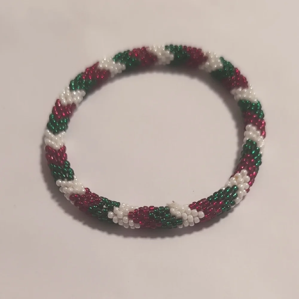 Elegant Beaded Bracelet - Red, Green,‎ and White